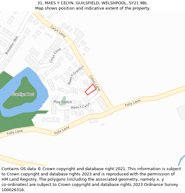 31, MAES Y CELYN, GUILSFIELD, WELSHPOOL, SY21 9BL: Location map and indicative extent of plot