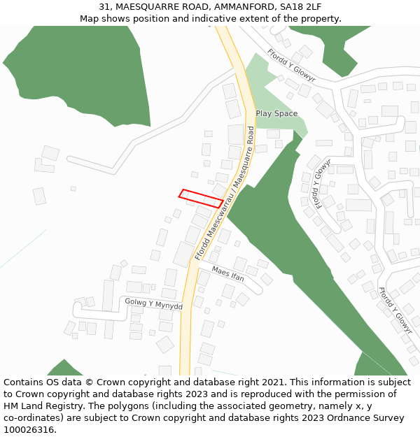 31, MAESQUARRE ROAD, AMMANFORD, SA18 2LF: Location map and indicative extent of plot