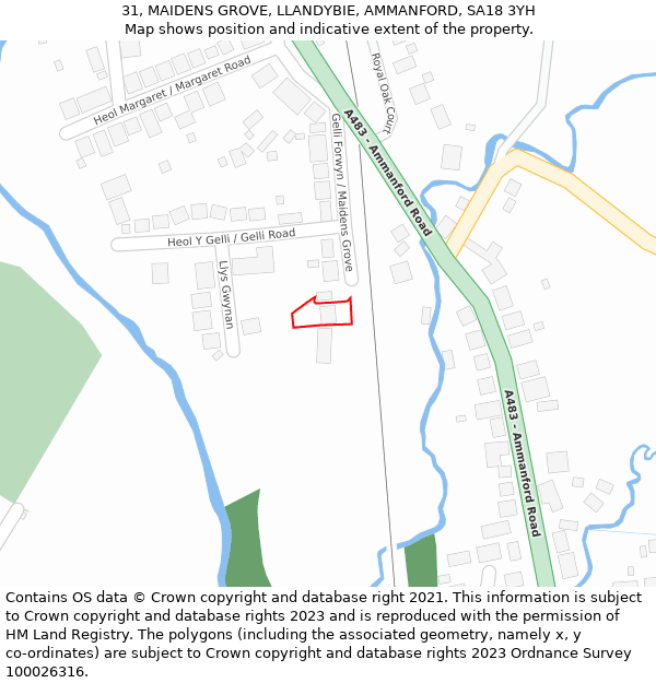 31, MAIDENS GROVE, LLANDYBIE, AMMANFORD, SA18 3YH: Location map and indicative extent of plot