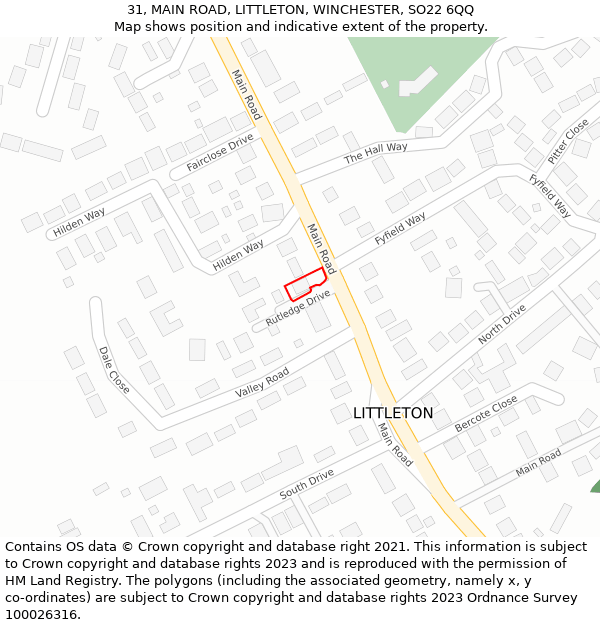 31, MAIN ROAD, LITTLETON, WINCHESTER, SO22 6QQ: Location map and indicative extent of plot