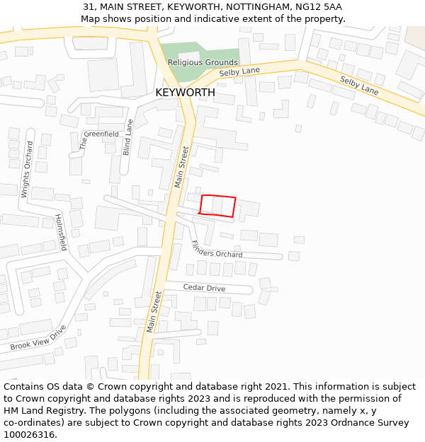 31, MAIN STREET, KEYWORTH, NOTTINGHAM, NG12 5AA: Location map and indicative extent of plot