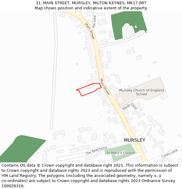 31, MAIN STREET, MURSLEY, MILTON KEYNES, MK17 0RT: Location map and indicative extent of plot