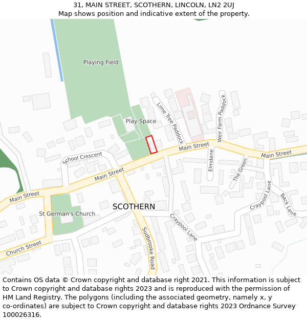 31, MAIN STREET, SCOTHERN, LINCOLN, LN2 2UJ: Location map and indicative extent of plot