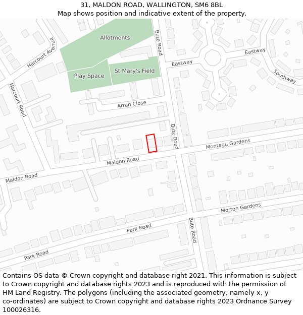 31, MALDON ROAD, WALLINGTON, SM6 8BL: Location map and indicative extent of plot