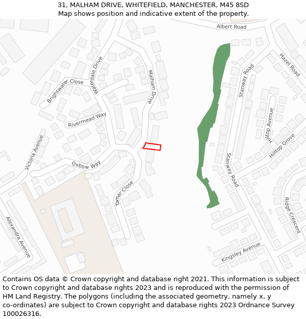 31, MALHAM DRIVE, WHITEFIELD, MANCHESTER, M45 8SD: Location map and indicative extent of plot