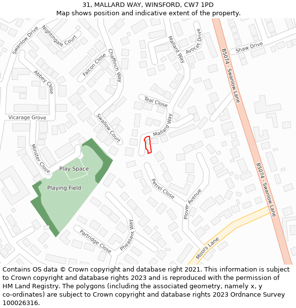 31, MALLARD WAY, WINSFORD, CW7 1PD: Location map and indicative extent of plot