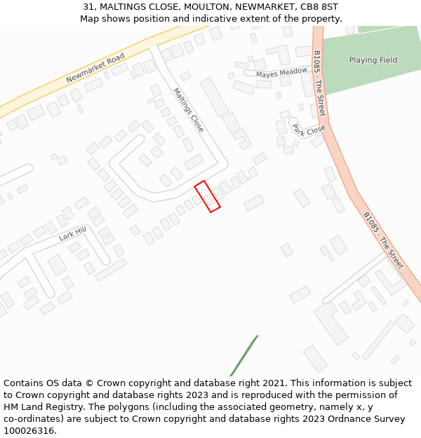 31, MALTINGS CLOSE, MOULTON, NEWMARKET, CB8 8ST: Location map and indicative extent of plot