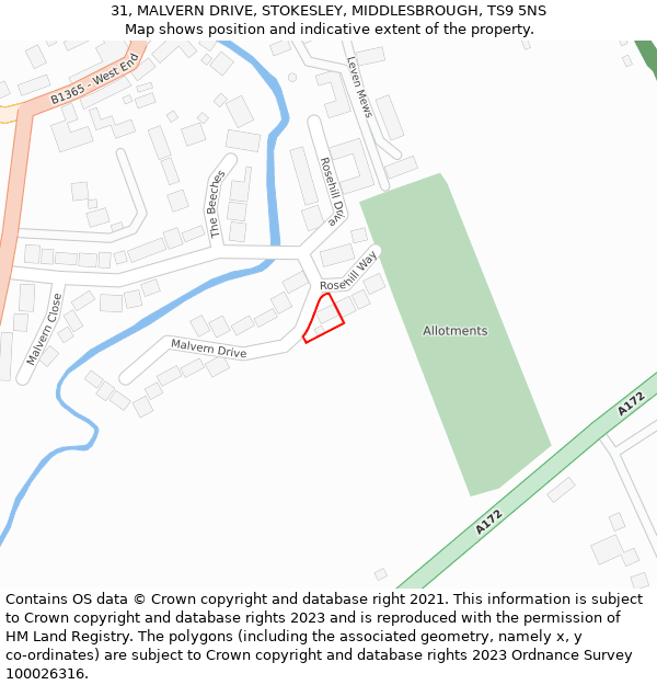 31, MALVERN DRIVE, STOKESLEY, MIDDLESBROUGH, TS9 5NS: Location map and indicative extent of plot