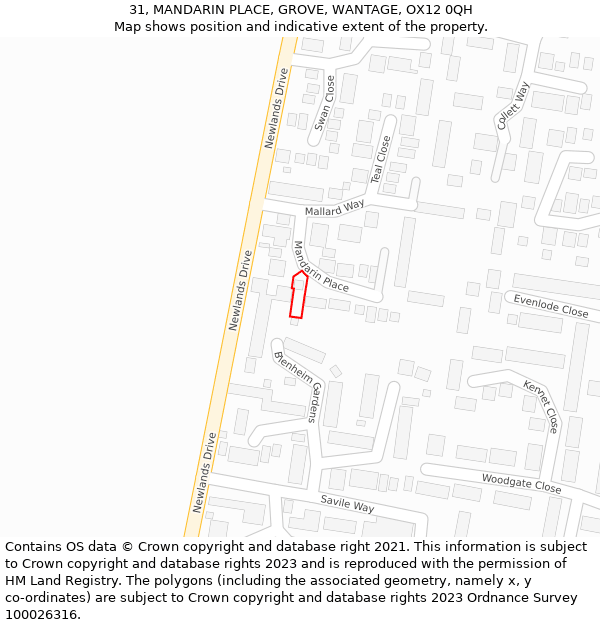 31, MANDARIN PLACE, GROVE, WANTAGE, OX12 0QH: Location map and indicative extent of plot