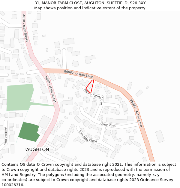 31, MANOR FARM CLOSE, AUGHTON, SHEFFIELD, S26 3XY: Location map and indicative extent of plot