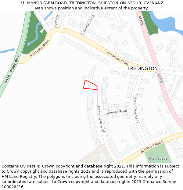 31, MANOR FARM ROAD, TREDINGTON, SHIPSTON-ON-STOUR, CV36 4NZ: Location map and indicative extent of plot