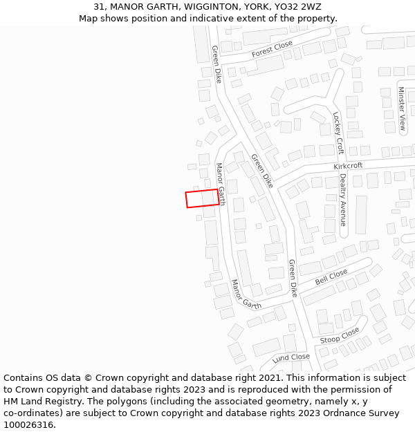 31, MANOR GARTH, WIGGINTON, YORK, YO32 2WZ: Location map and indicative extent of plot