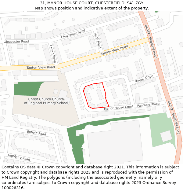 31, MANOR HOUSE COURT, CHESTERFIELD, S41 7GY: Location map and indicative extent of plot