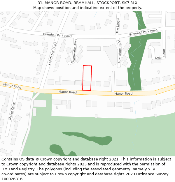 31, MANOR ROAD, BRAMHALL, STOCKPORT, SK7 3LX: Location map and indicative extent of plot