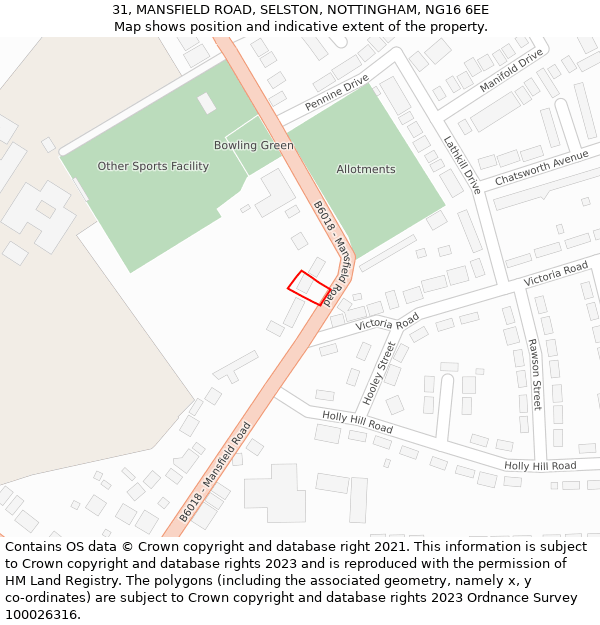 31, MANSFIELD ROAD, SELSTON, NOTTINGHAM, NG16 6EE: Location map and indicative extent of plot