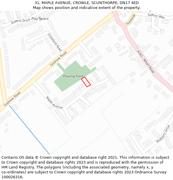 31, MAPLE AVENUE, CROWLE, SCUNTHORPE, DN17 4ED: Location map and indicative extent of plot