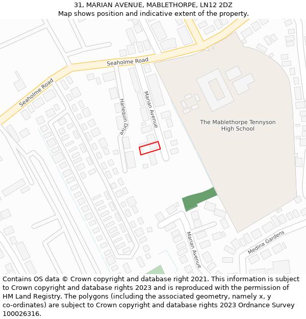 31, MARIAN AVENUE, MABLETHORPE, LN12 2DZ: Location map and indicative extent of plot