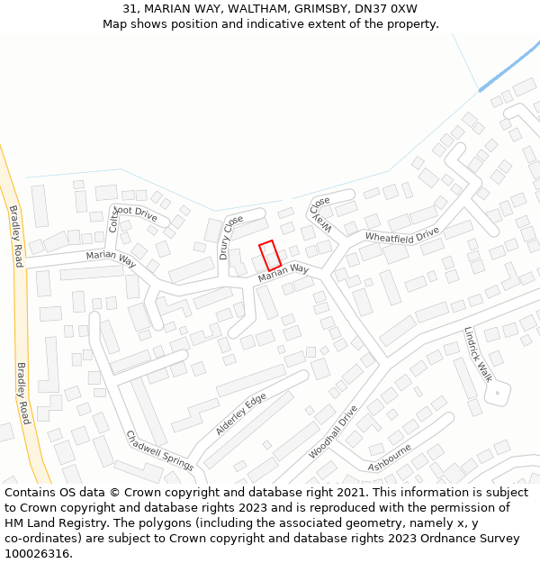 31, MARIAN WAY, WALTHAM, GRIMSBY, DN37 0XW: Location map and indicative extent of plot