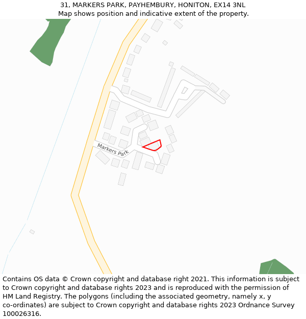 31, MARKERS PARK, PAYHEMBURY, HONITON, EX14 3NL: Location map and indicative extent of plot