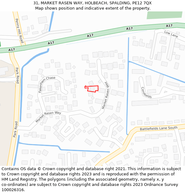 31, MARKET RASEN WAY, HOLBEACH, SPALDING, PE12 7QX: Location map and indicative extent of plot