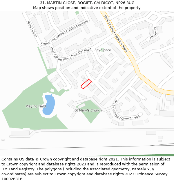 31, MARTIN CLOSE, ROGIET, CALDICOT, NP26 3UG: Location map and indicative extent of plot