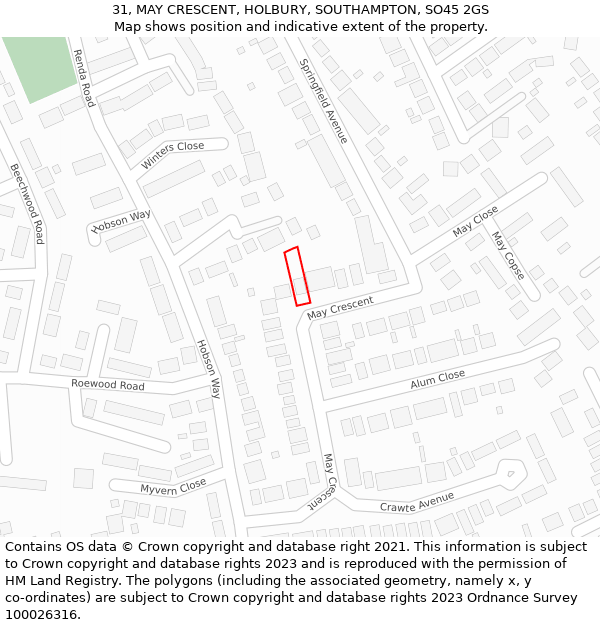 31, MAY CRESCENT, HOLBURY, SOUTHAMPTON, SO45 2GS: Location map and indicative extent of plot