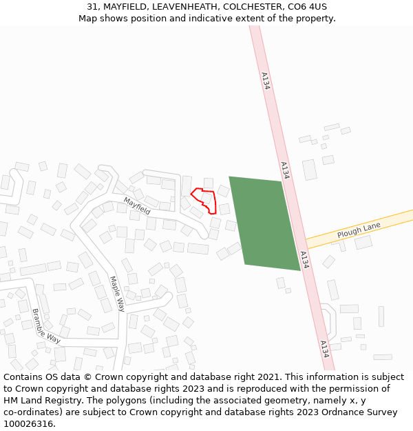 31, MAYFIELD, LEAVENHEATH, COLCHESTER, CO6 4US: Location map and indicative extent of plot