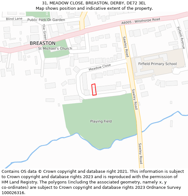 31, MEADOW CLOSE, BREASTON, DERBY, DE72 3EL: Location map and indicative extent of plot