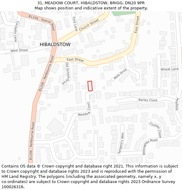 31, MEADOW COURT, HIBALDSTOW, BRIGG, DN20 9PR: Location map and indicative extent of plot