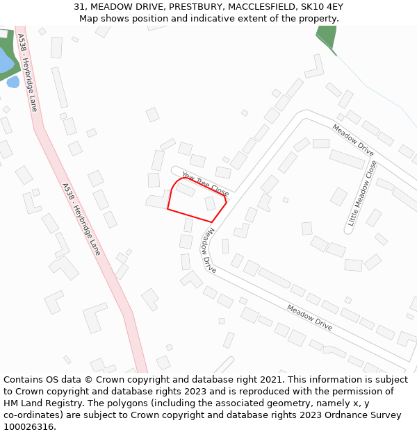 31, MEADOW DRIVE, PRESTBURY, MACCLESFIELD, SK10 4EY: Location map and indicative extent of plot