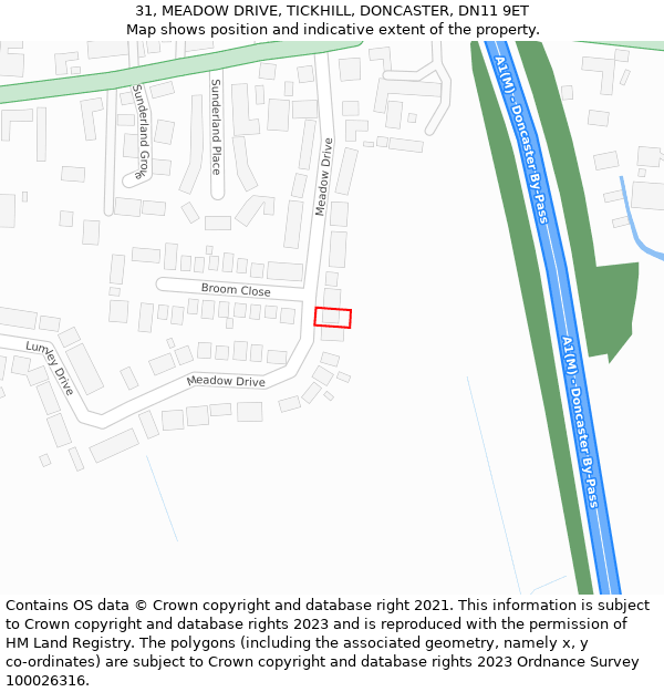 31, MEADOW DRIVE, TICKHILL, DONCASTER, DN11 9ET: Location map and indicative extent of plot