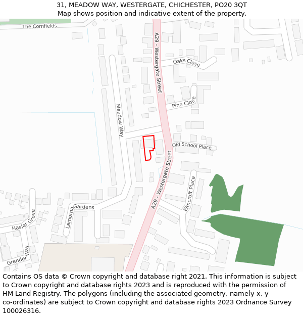 31, MEADOW WAY, WESTERGATE, CHICHESTER, PO20 3QT: Location map and indicative extent of plot