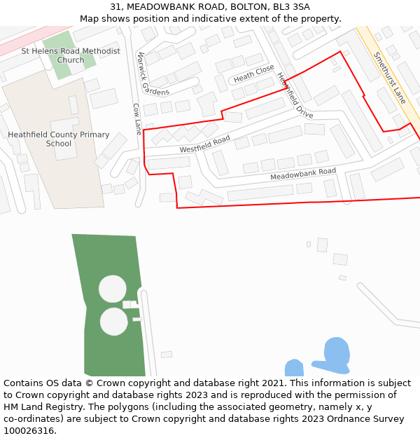 31, MEADOWBANK ROAD, BOLTON, BL3 3SA: Location map and indicative extent of plot