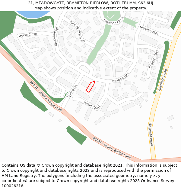 31, MEADOWGATE, BRAMPTON BIERLOW, ROTHERHAM, S63 6HJ: Location map and indicative extent of plot