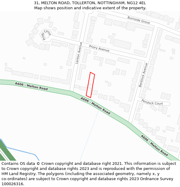 31, MELTON ROAD, TOLLERTON, NOTTINGHAM, NG12 4EL: Location map and indicative extent of plot