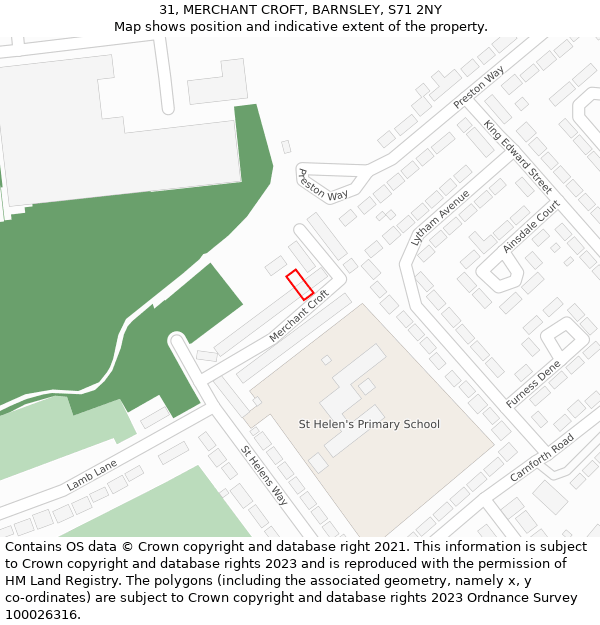31, MERCHANT CROFT, BARNSLEY, S71 2NY: Location map and indicative extent of plot