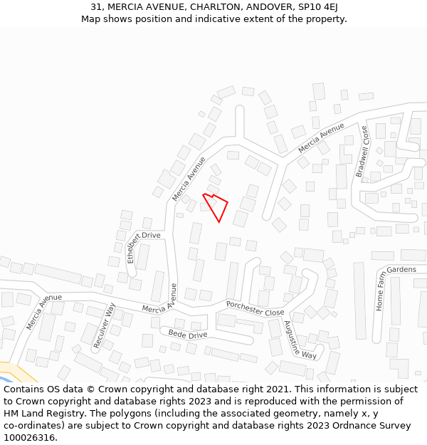 31, MERCIA AVENUE, CHARLTON, ANDOVER, SP10 4EJ: Location map and indicative extent of plot