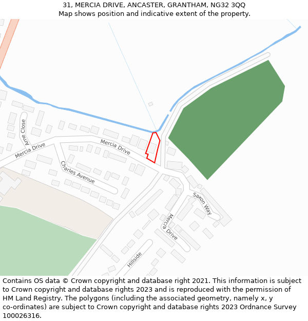 31, MERCIA DRIVE, ANCASTER, GRANTHAM, NG32 3QQ: Location map and indicative extent of plot