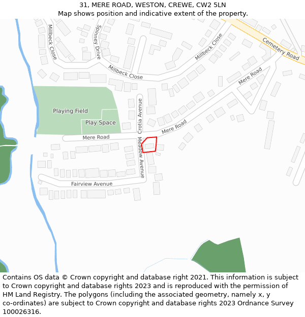 31, MERE ROAD, WESTON, CREWE, CW2 5LN: Location map and indicative extent of plot