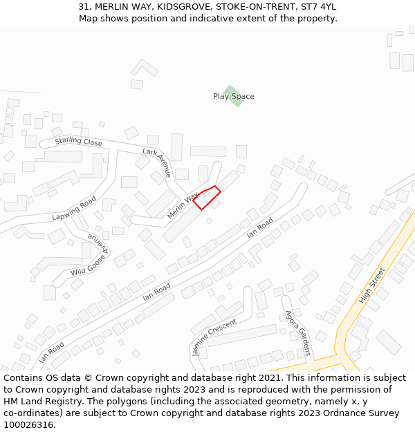 31, MERLIN WAY, KIDSGROVE, STOKE-ON-TRENT, ST7 4YL: Location map and indicative extent of plot