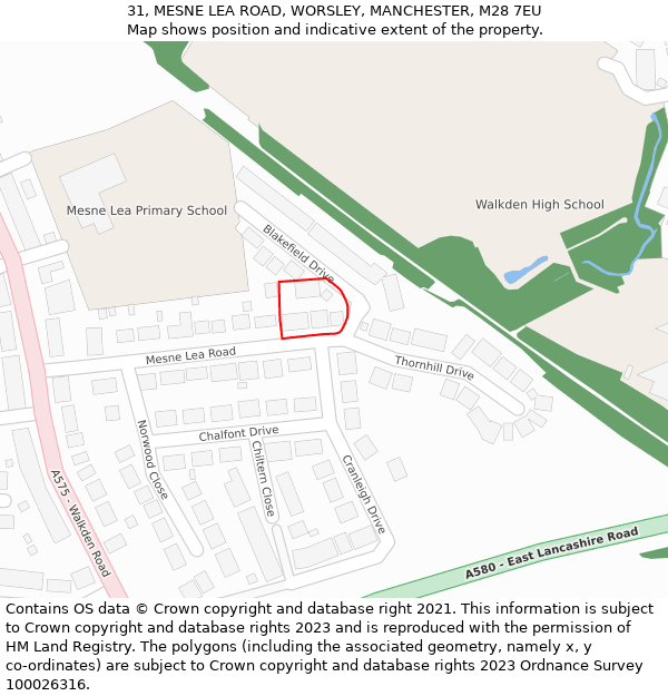 31, MESNE LEA ROAD, WORSLEY, MANCHESTER, M28 7EU: Location map and indicative extent of plot