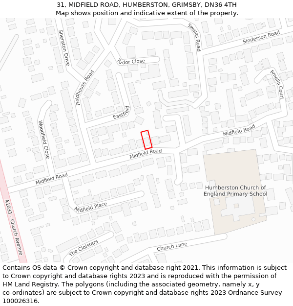 31, MIDFIELD ROAD, HUMBERSTON, GRIMSBY, DN36 4TH: Location map and indicative extent of plot