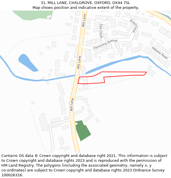 31, MILL LANE, CHALGROVE, OXFORD, OX44 7SL: Location map and indicative extent of plot