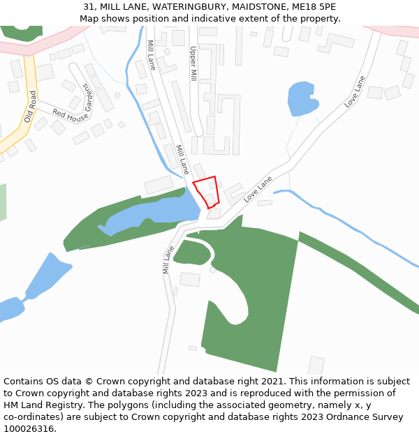 31, MILL LANE, WATERINGBURY, MAIDSTONE, ME18 5PE: Location map and indicative extent of plot