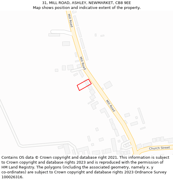 31, MILL ROAD, ASHLEY, NEWMARKET, CB8 9EE: Location map and indicative extent of plot