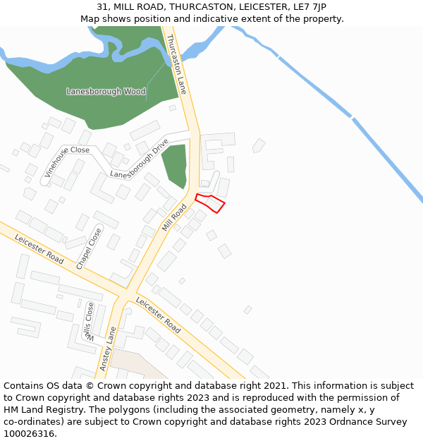 31, MILL ROAD, THURCASTON, LEICESTER, LE7 7JP: Location map and indicative extent of plot