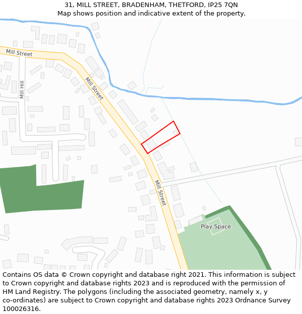 31, MILL STREET, BRADENHAM, THETFORD, IP25 7QN: Location map and indicative extent of plot