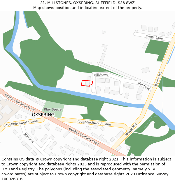 31, MILLSTONES, OXSPRING, SHEFFIELD, S36 8WZ: Location map and indicative extent of plot