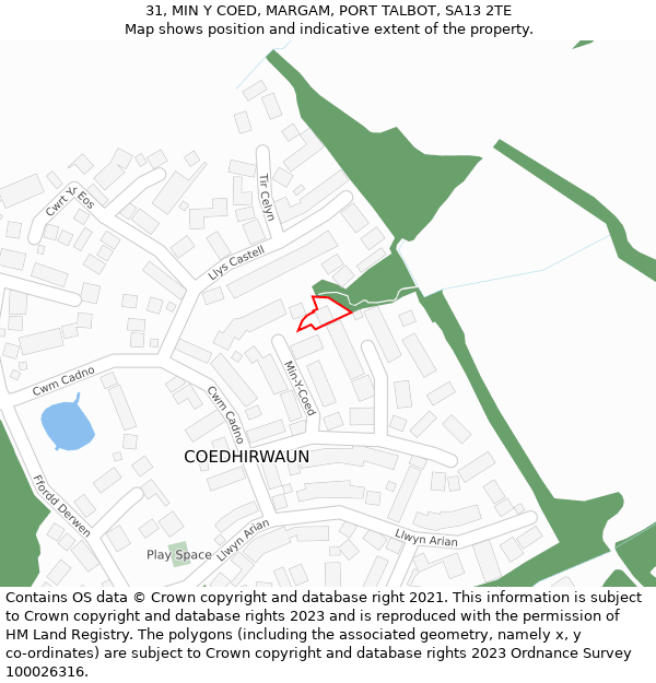 31, MIN Y COED, MARGAM, PORT TALBOT, SA13 2TE: Location map and indicative extent of plot