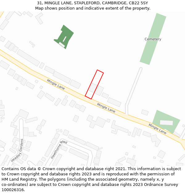 31, MINGLE LANE, STAPLEFORD, CAMBRIDGE, CB22 5SY: Location map and indicative extent of plot